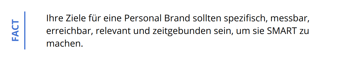 Fact - Ihre Ziele für eine Personal Brand sollten spezifisch, messbar, erreichbar, relevant und zeitgebunden sein, um sie SMART zu machen.