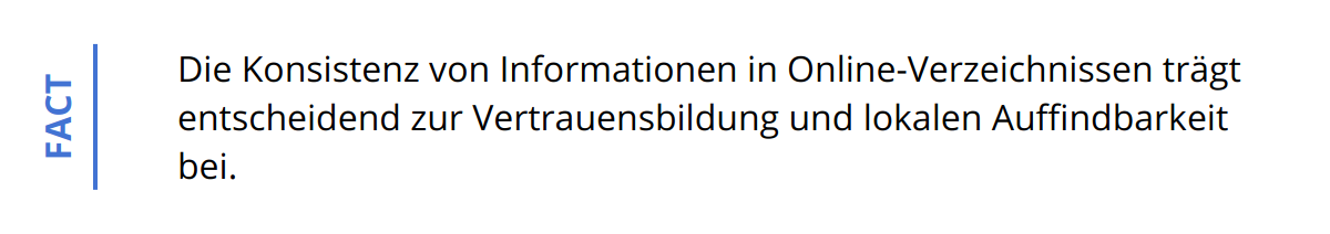 Fact - Die Konsistenz von Informationen in Online-Verzeichnissen trägt entscheidend zur Vertrauensbildung und lokalen Auffindbarkeit bei.