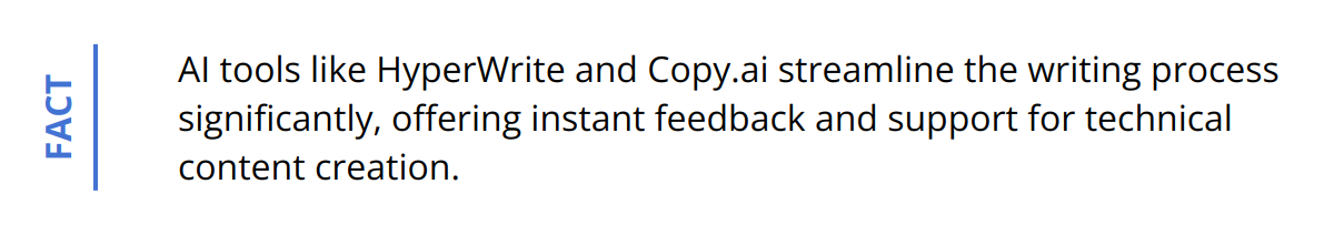 Fact - AI tools like HyperWrite and Copy.ai streamline the writing process significantly, offering instant feedback and support for technical content creation.