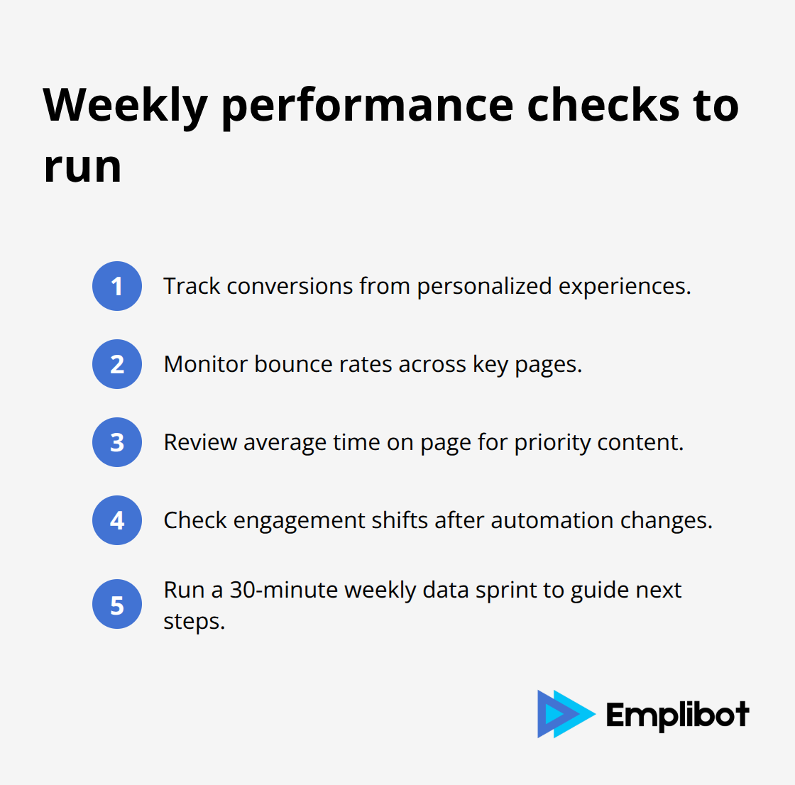 Compact list of metrics and a weekly data sprint to guide iteration