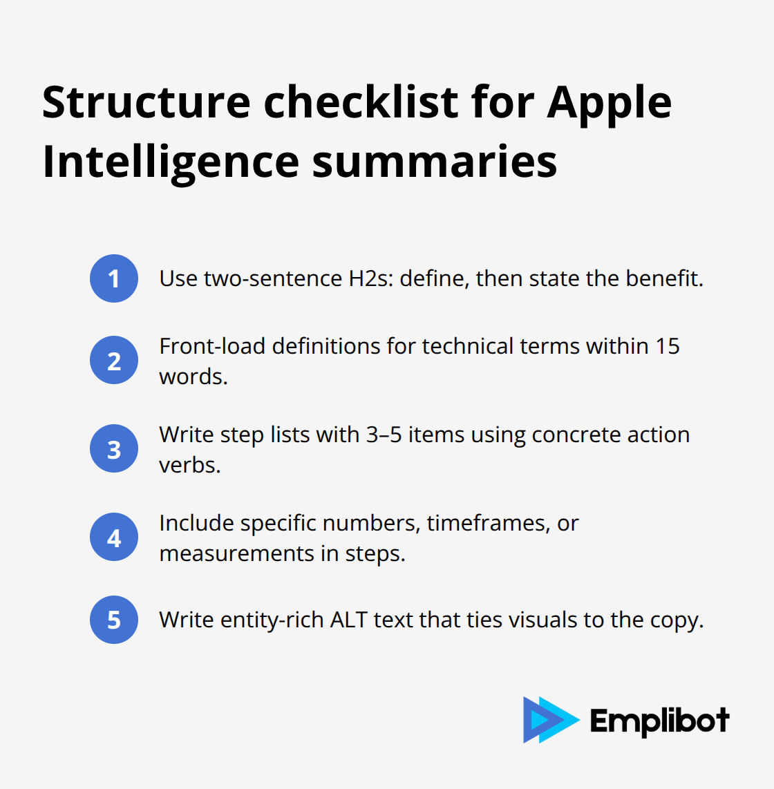 Compact list of content structure rules for Apple Intelligence
