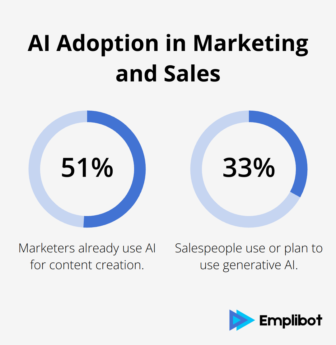 Chart showing 51% of marketers use AI for content creation compared to about 33% of salespeople