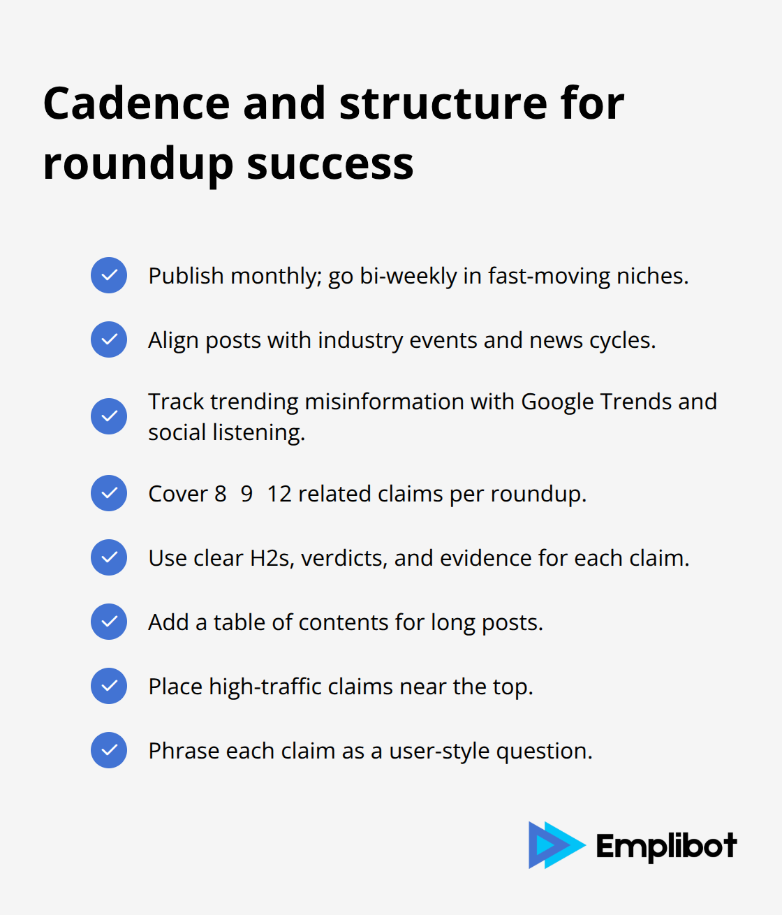 Checklist for scheduling and optimizing fact-check roundups - ClaimReview Snippets Changed