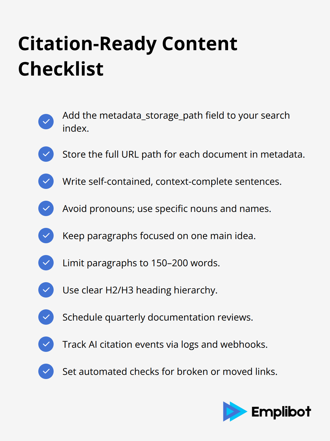 Checklist of actions to make documentation citation-ready for Copilot Studio - Content For Copilot Studio Citations