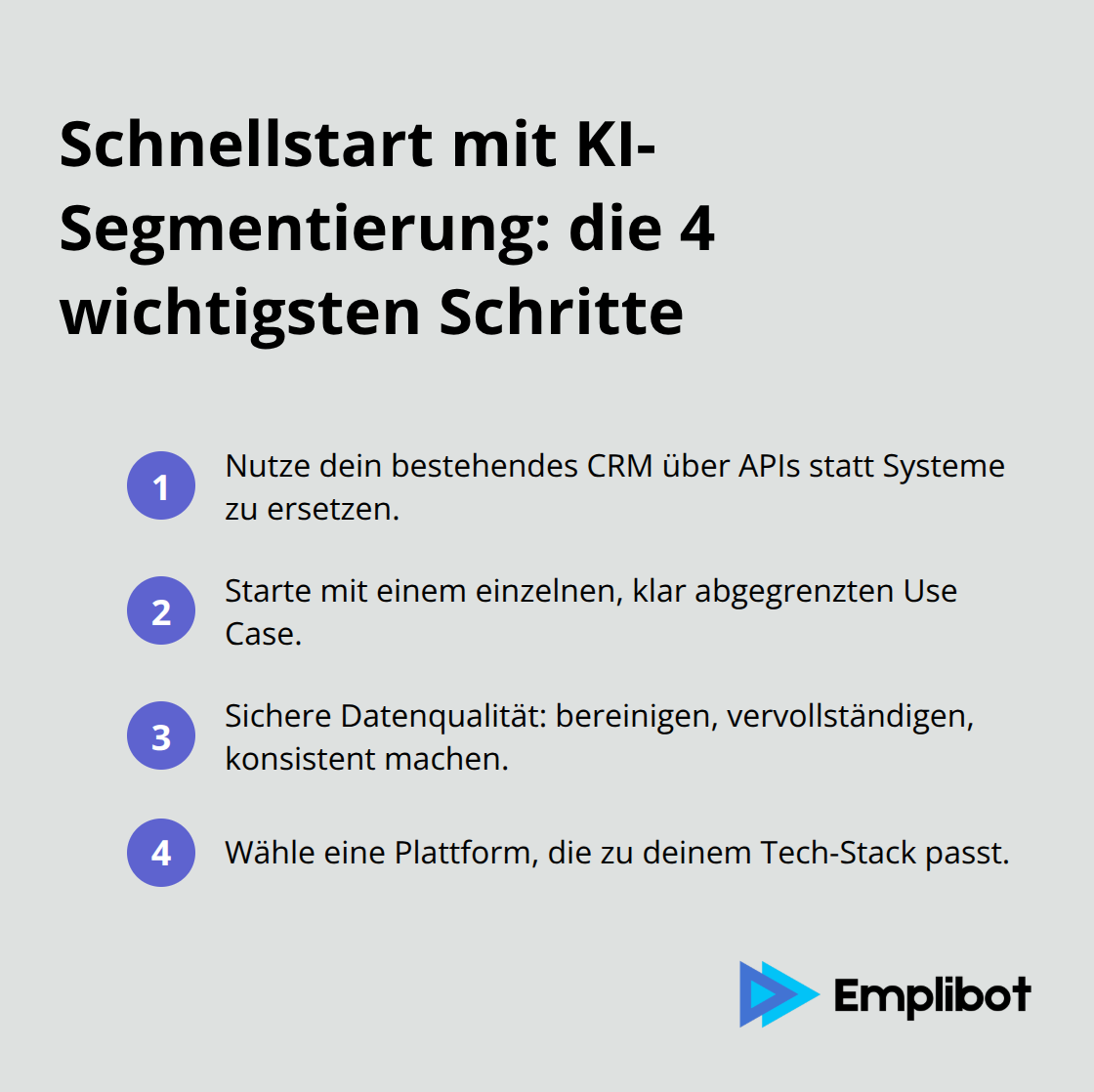 Kompakte Liste mit vier Schritten für den pragmatischen Einstieg in KI-Segmentierung - Customer Segmentation AI