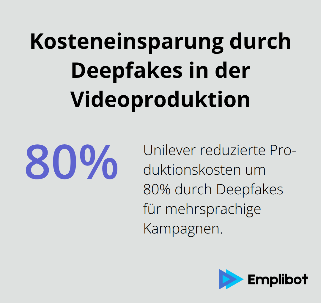 Infografik zeigt eine 80%ige Kosteneinsparung bei Videoproduktionen durch den Einsatz von Deepfakes bei Unilever