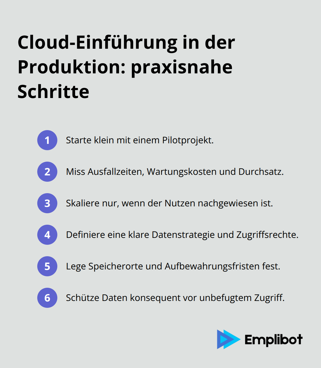 Kompakte Liste von Schritten für Cloud-Pilot bis Skalierung