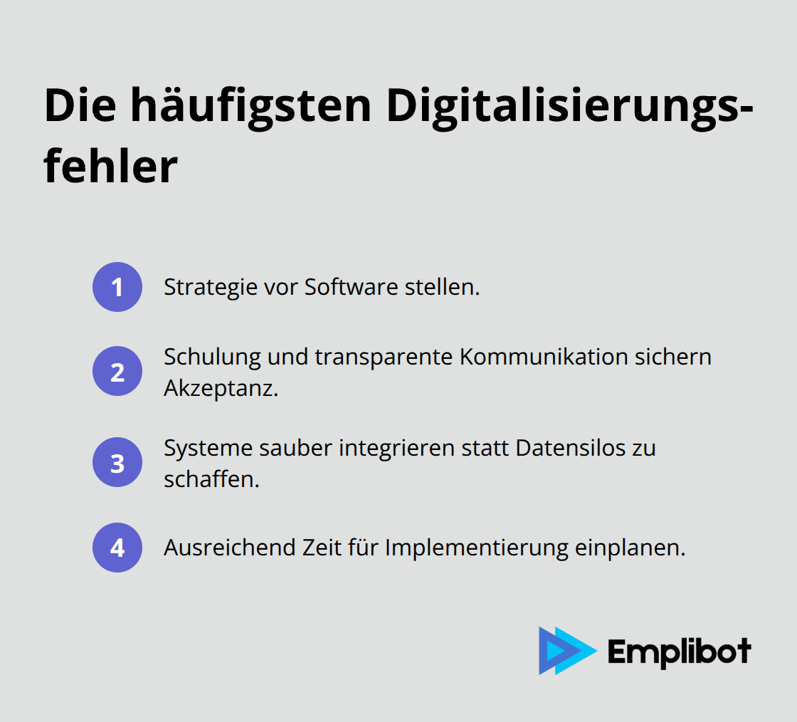 Kompakte Liste typischer Fehler bei Digitalisierungsprojekten.