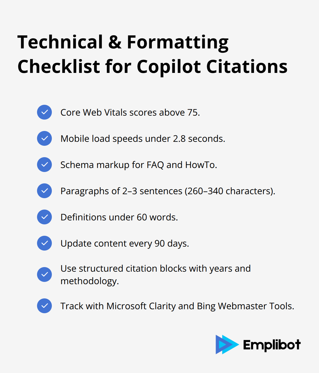 Checklist of technical and formatting requirements to earn citations in Copilot Search