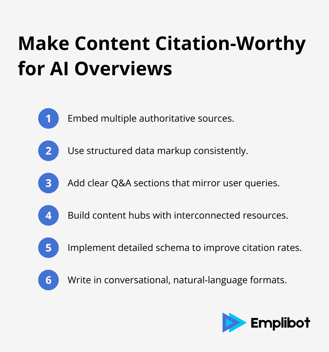 Compact list of tactics to earn AI citations.