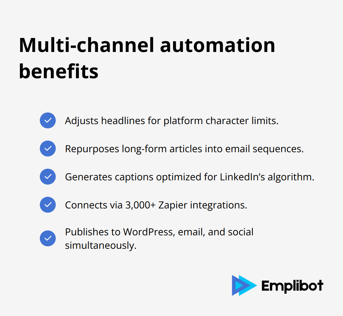 Checkmark list of benefits from automating content distribution across channels - how ai impacts content marketing