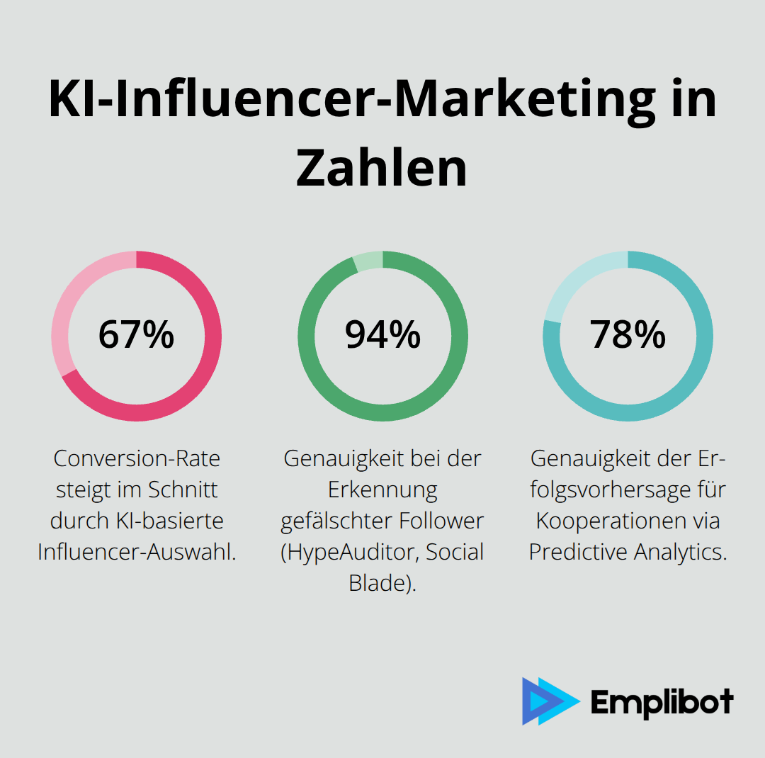 Grafik mit drei Kennzahlen zu Genauigkeit und Conversion-Steigerung - Influencer-KI