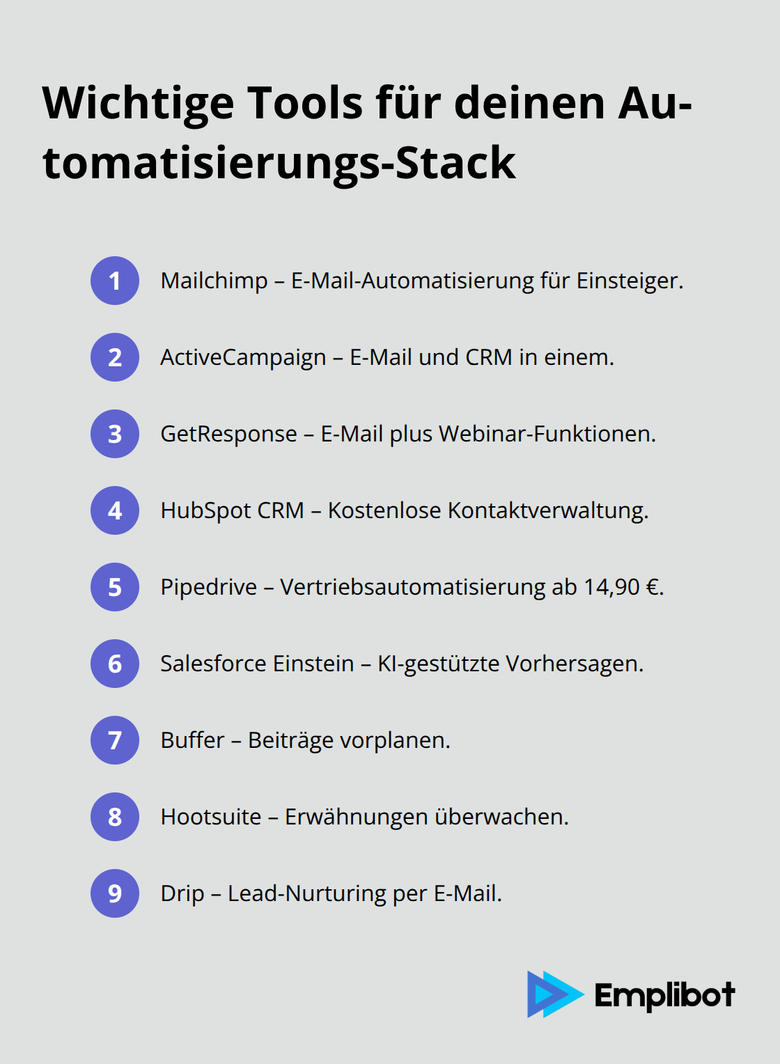 Kompakte Liste zentraler Tools für Marketing-Automatisierung