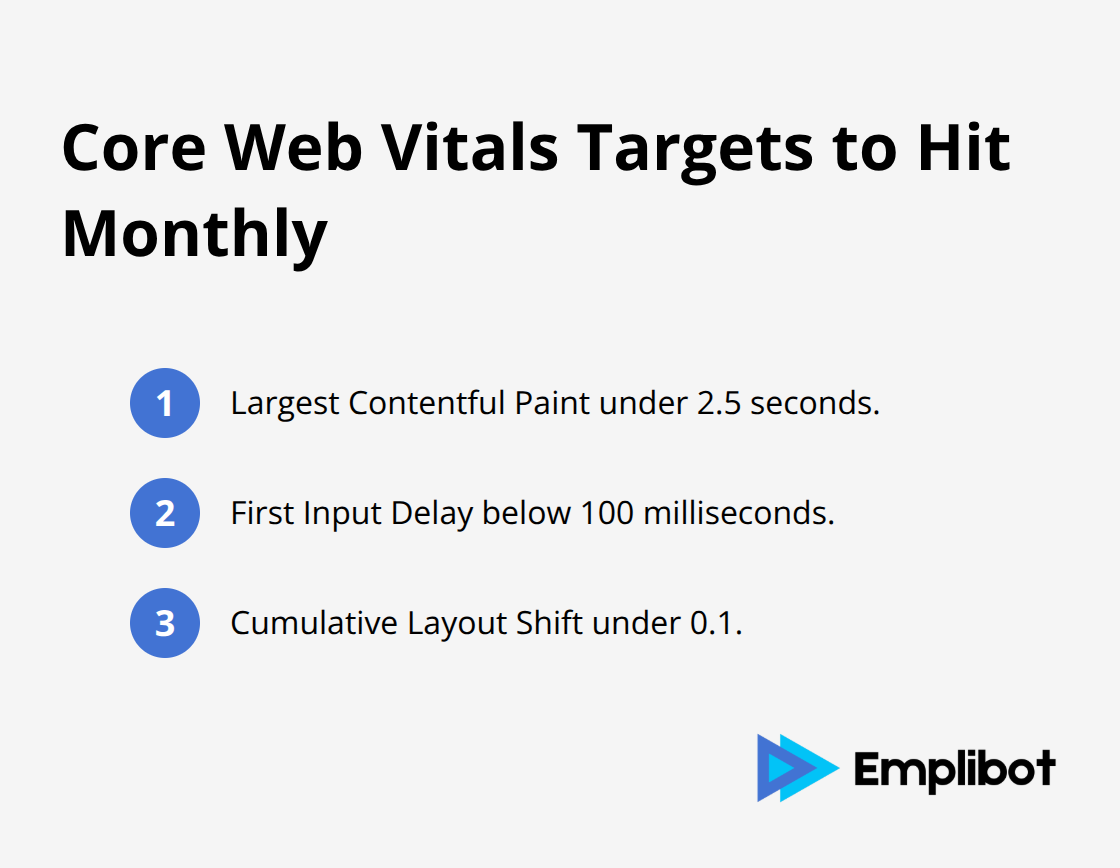 Ordered list of Core Web Vitals thresholds for answer engine performance