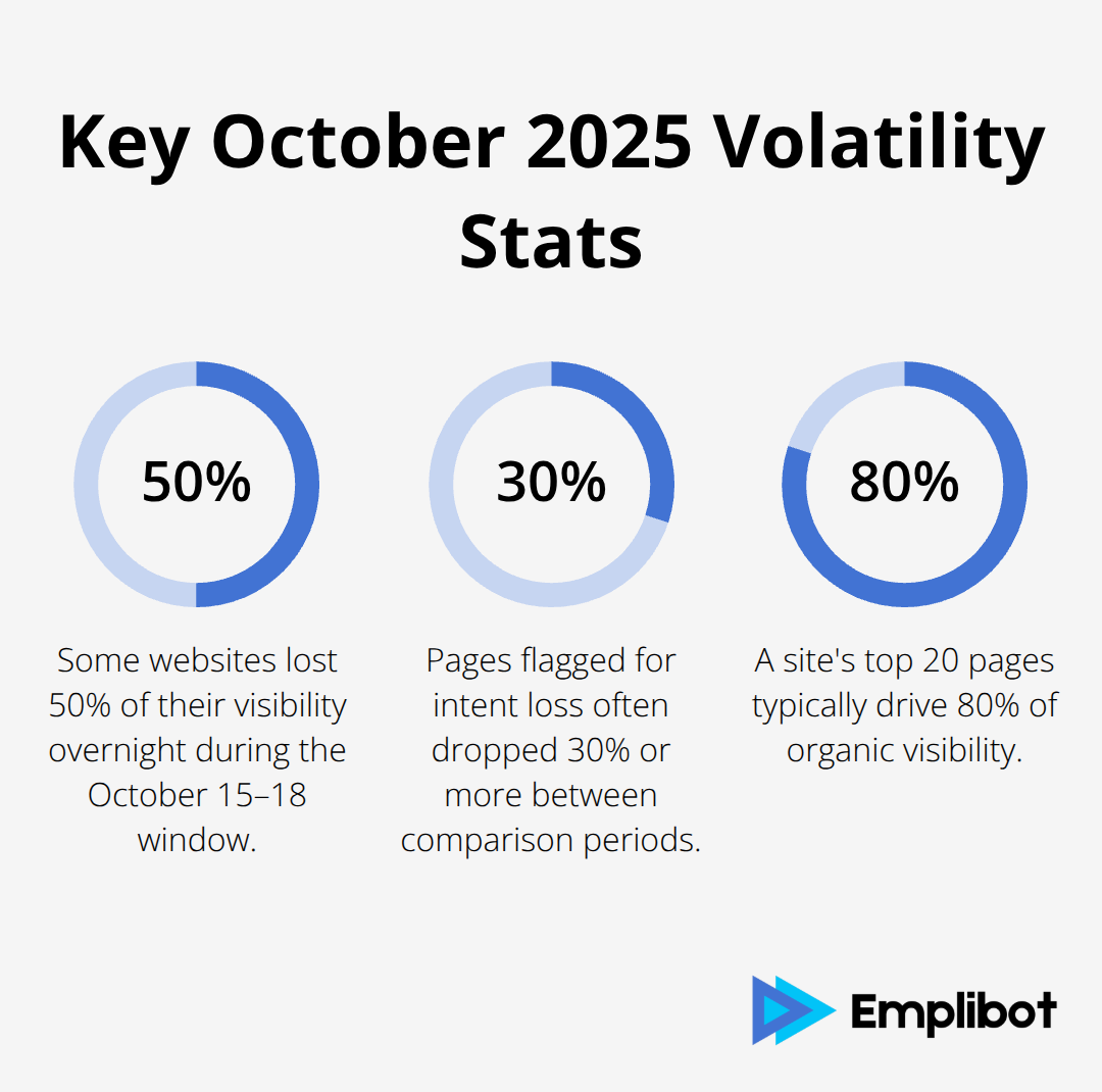 Percentage highlights from October 15–18, 2025 search volatility in the United States. - October 2025 Ranking Volatility
