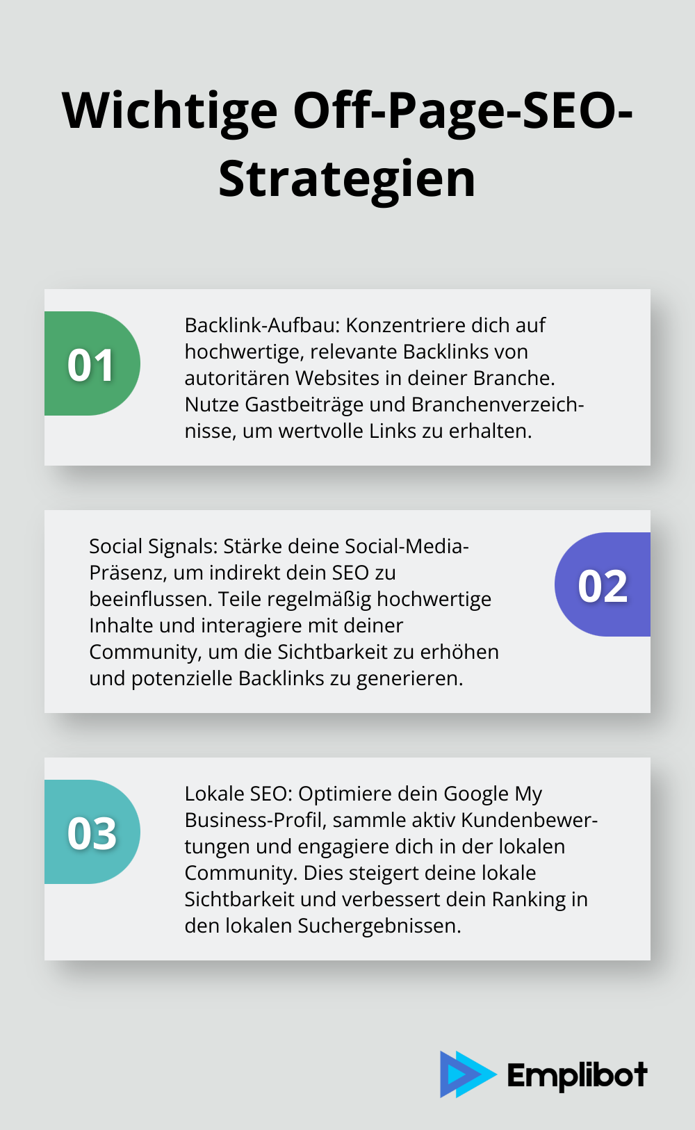 Geordnete Liste zeigt drei wichtige Off-Page-SEO-Strategien - seo-analyse