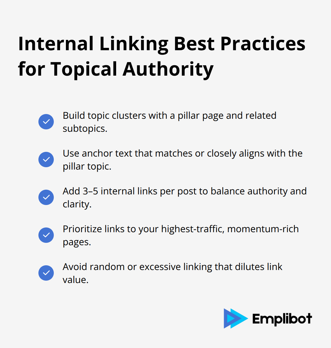 Checklist of internal linking tactics to build topical authority in WordPress